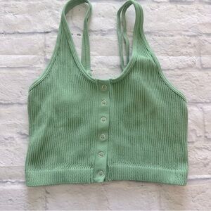Aerie Ribbed Crop Tank Top M | Green Scoop Neck Snap Front